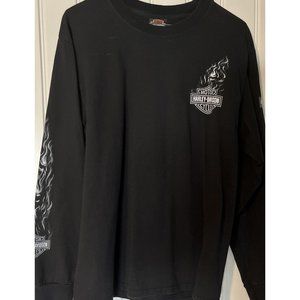 Harley-Davidson  Logo Flames Trondheim Norway  Longsleeve T-Shirt Sz Lg 2016